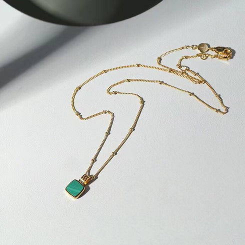 ALICE Malachite Square Pendant Necklace - Zafari Studio Jewelry